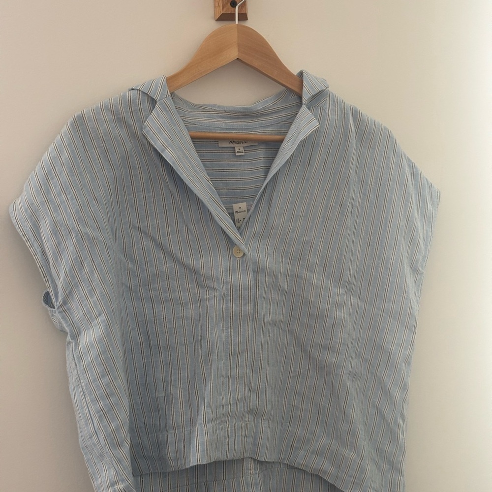 Madewell Light Blue Striped Linen Blouse NWT